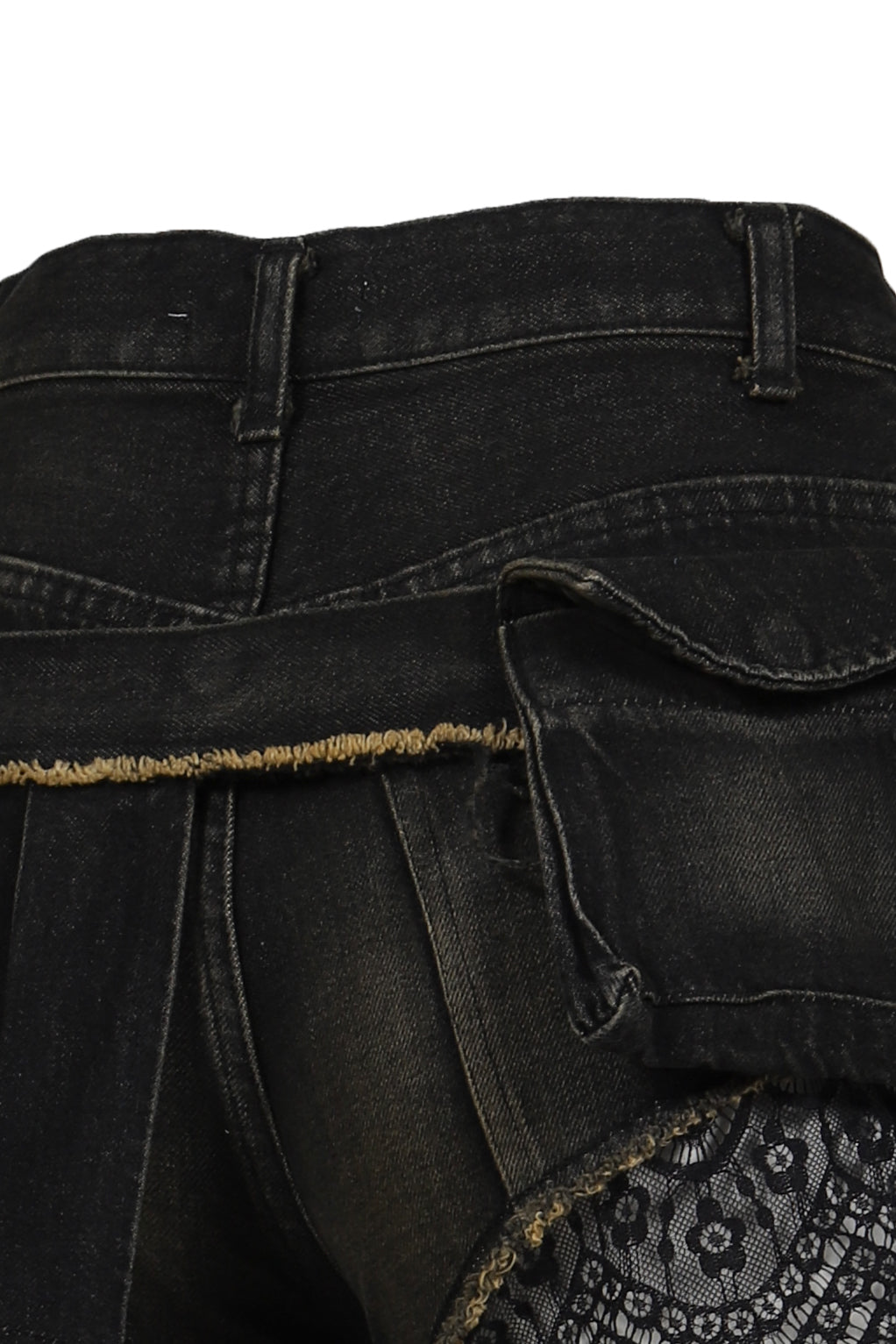DENIM LACE COMBI SHORTPANTS / BLK