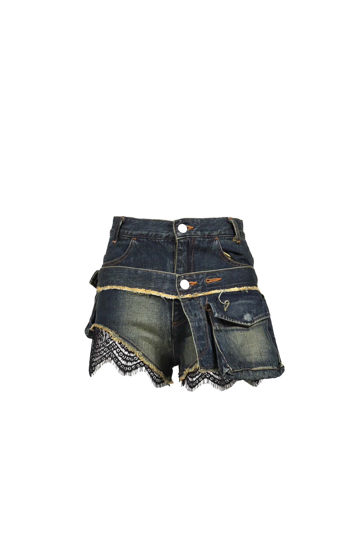 DENIM LACE COMBI SHORTPANTS / BLU
