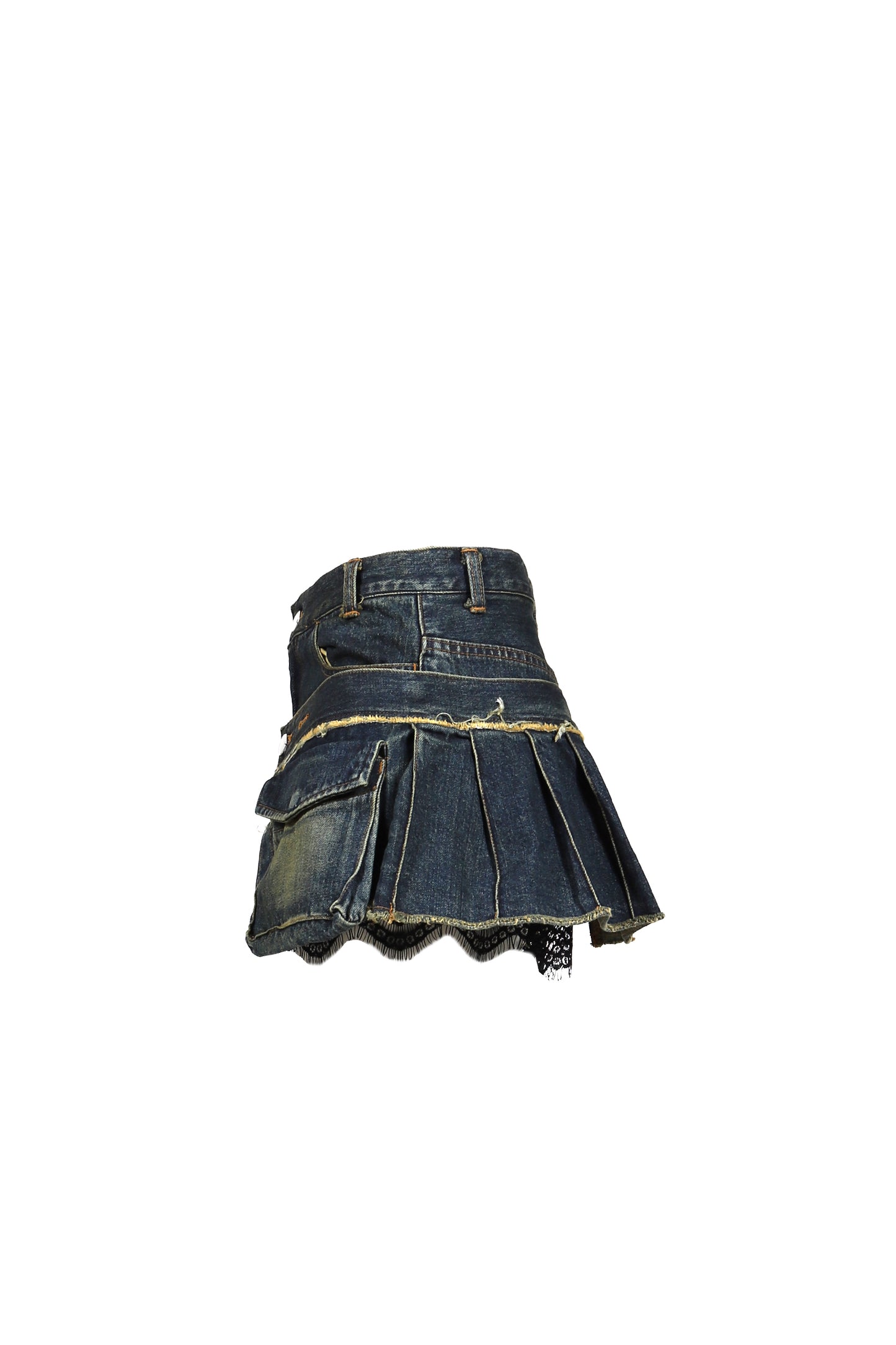 DENIM LACE COMBI SHORTPANTS / BLU