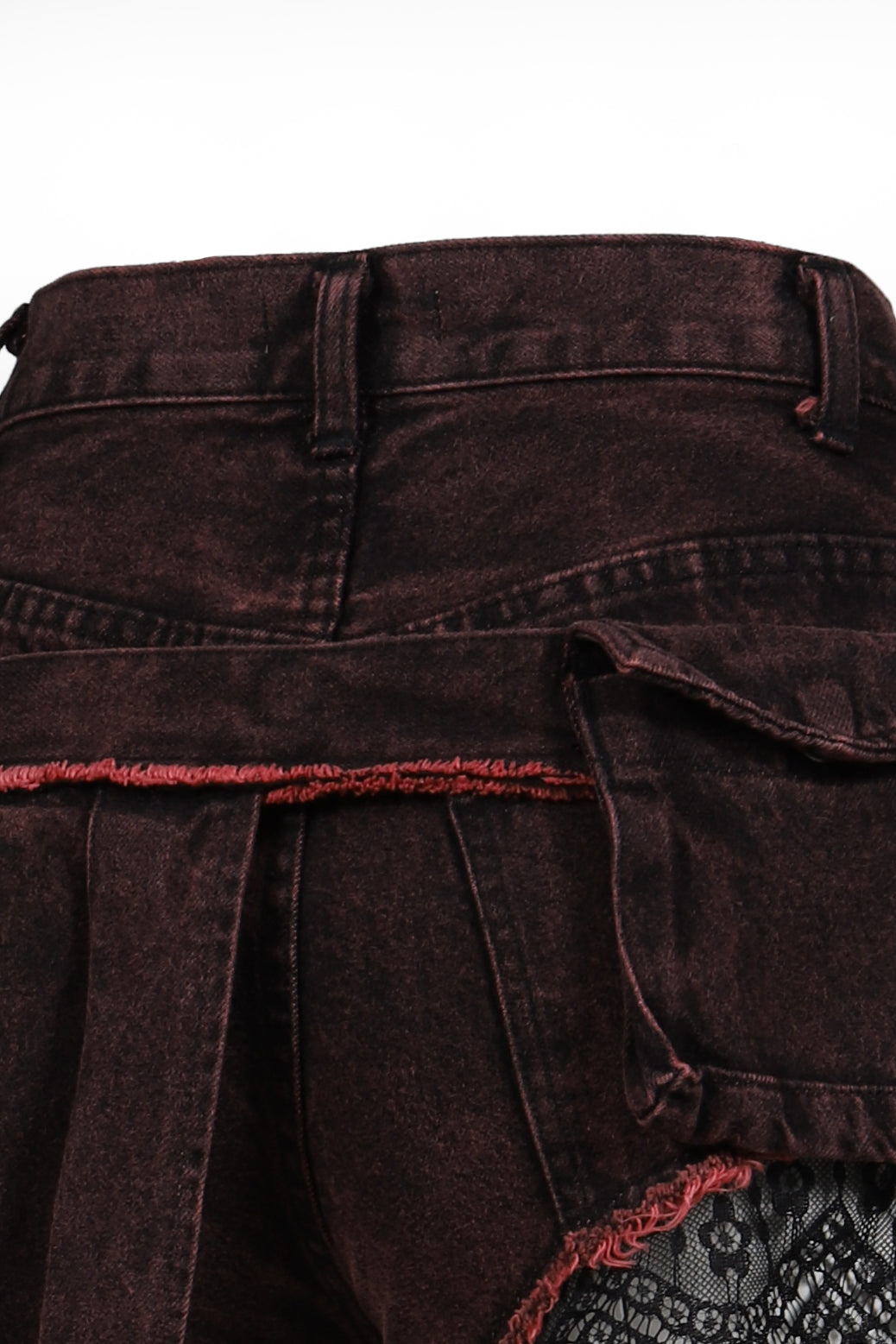 DENIM LACE COMBI SHORTPANTS / PNK