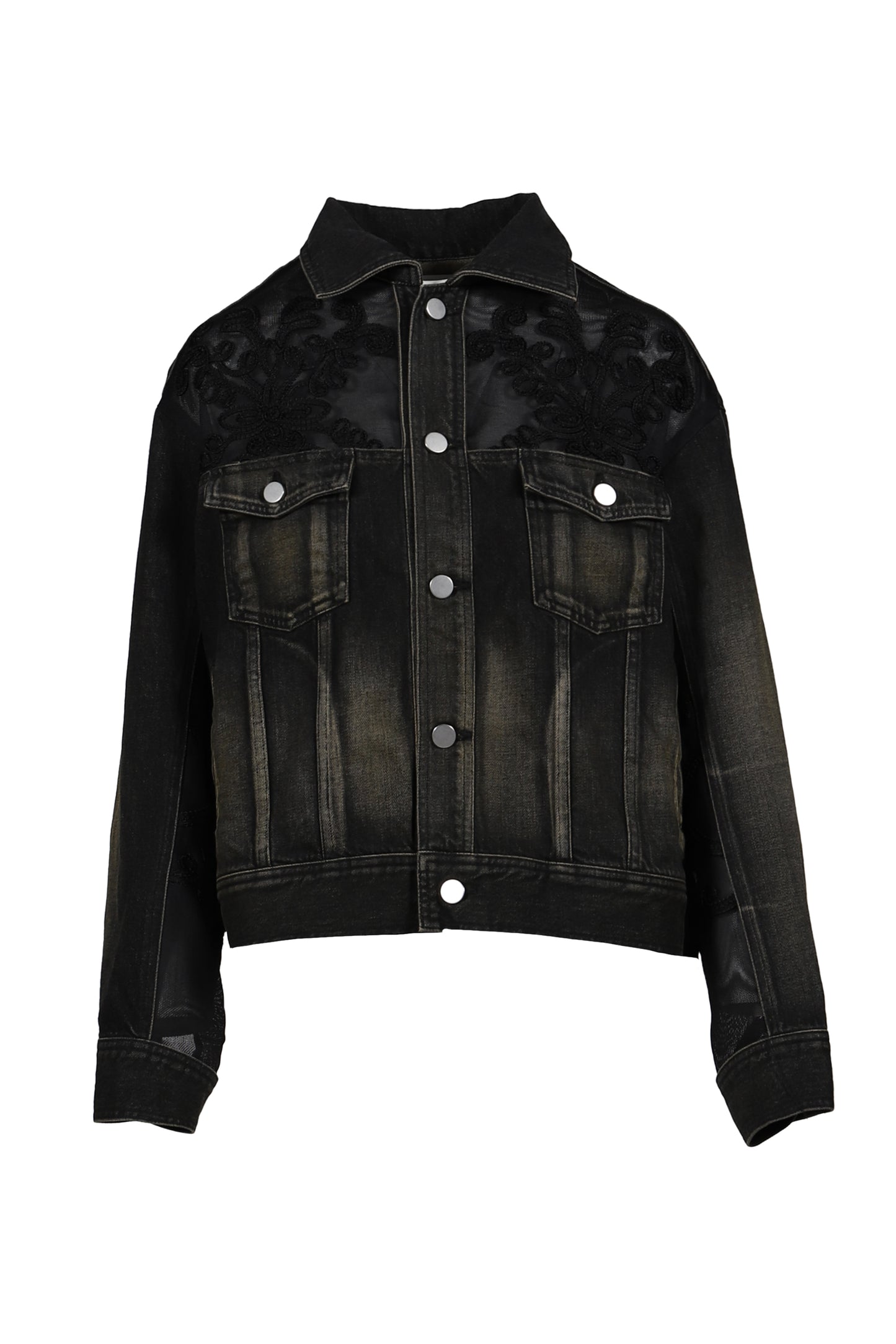 DENIM LACE COMBI BLOUSON / BLK