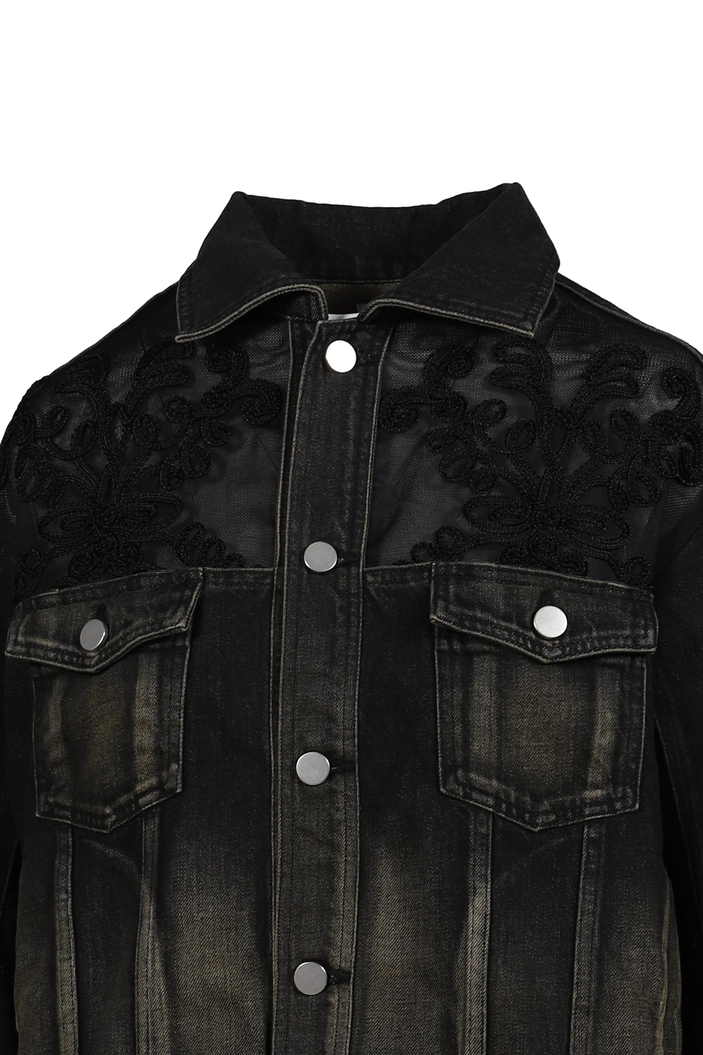 DENIM LACE COMBI BLOUSON / BLK