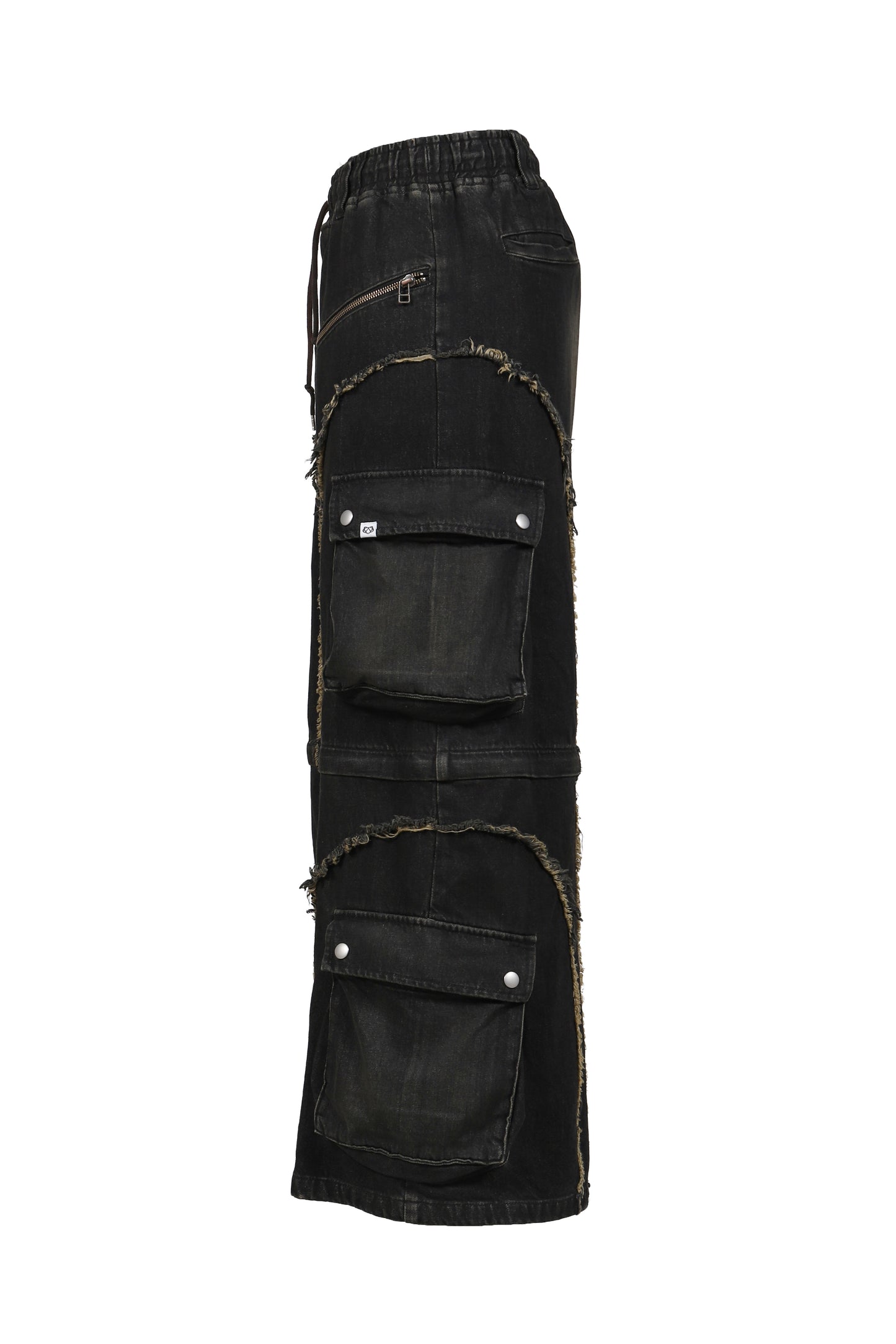 SPLIT DENIM CARGO PANTS / BLK
