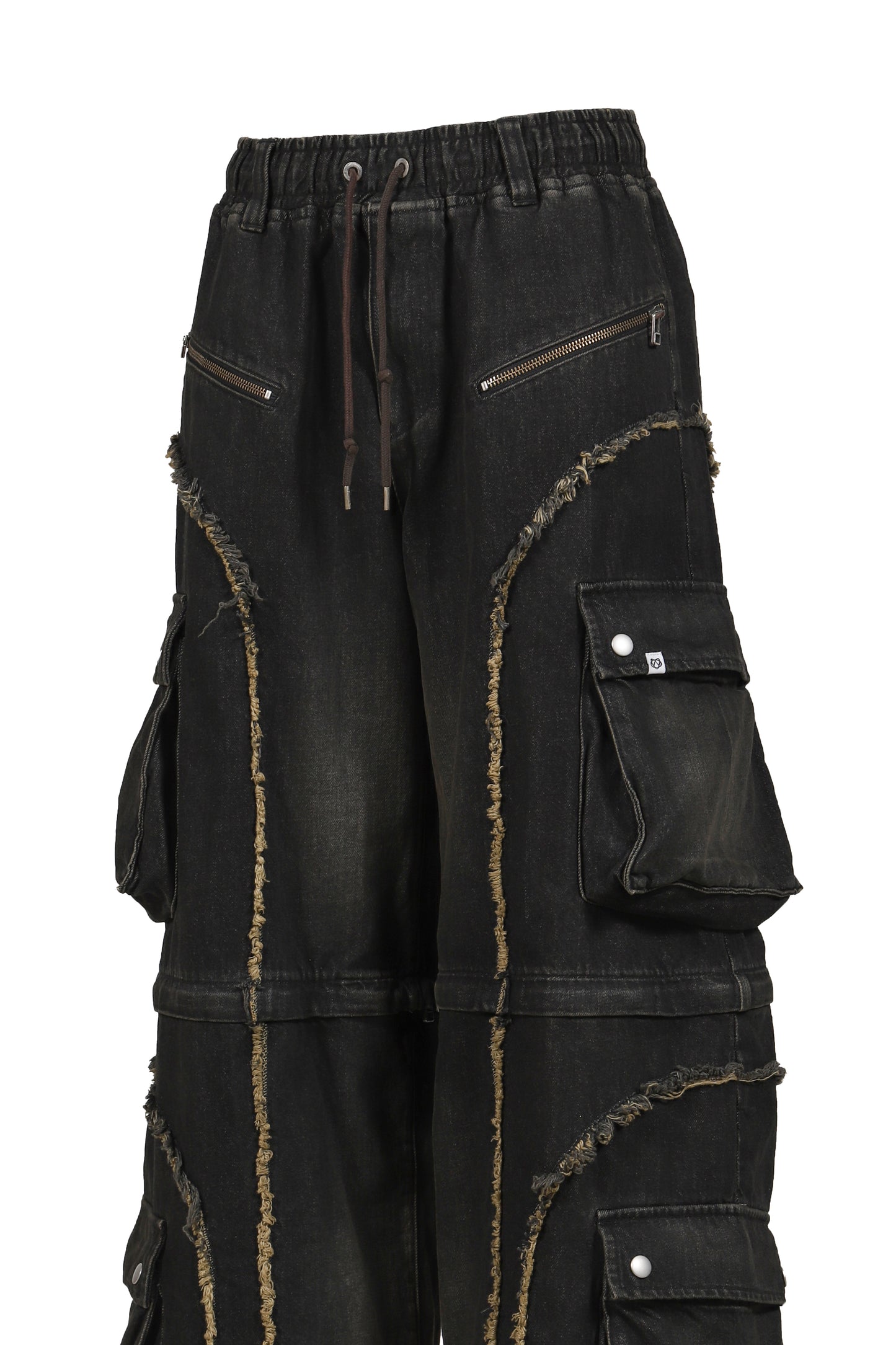 SPLIT DENIM CARGO PANTS / BLK