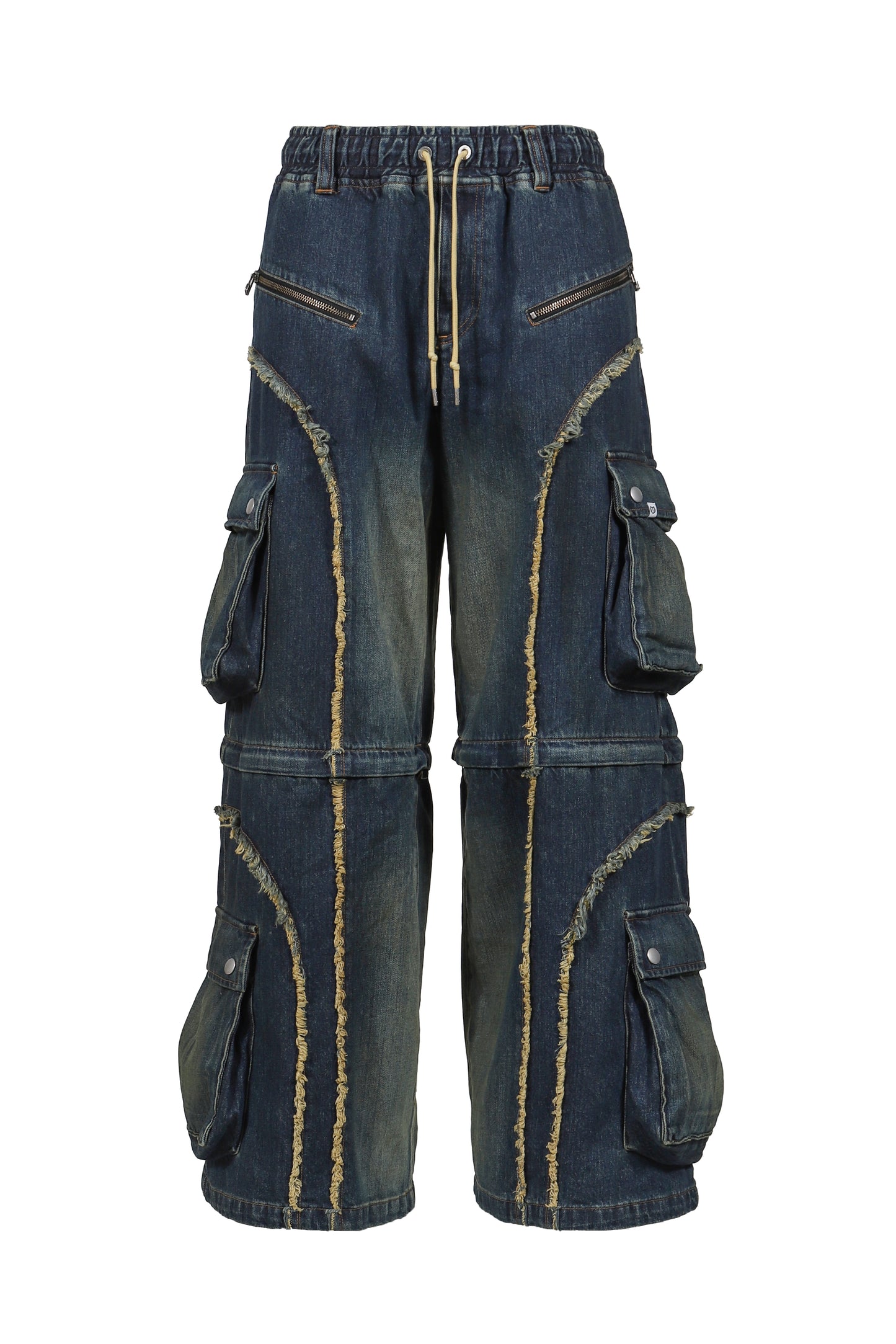 SPLIT DENIM CARGO PANTS / BLU