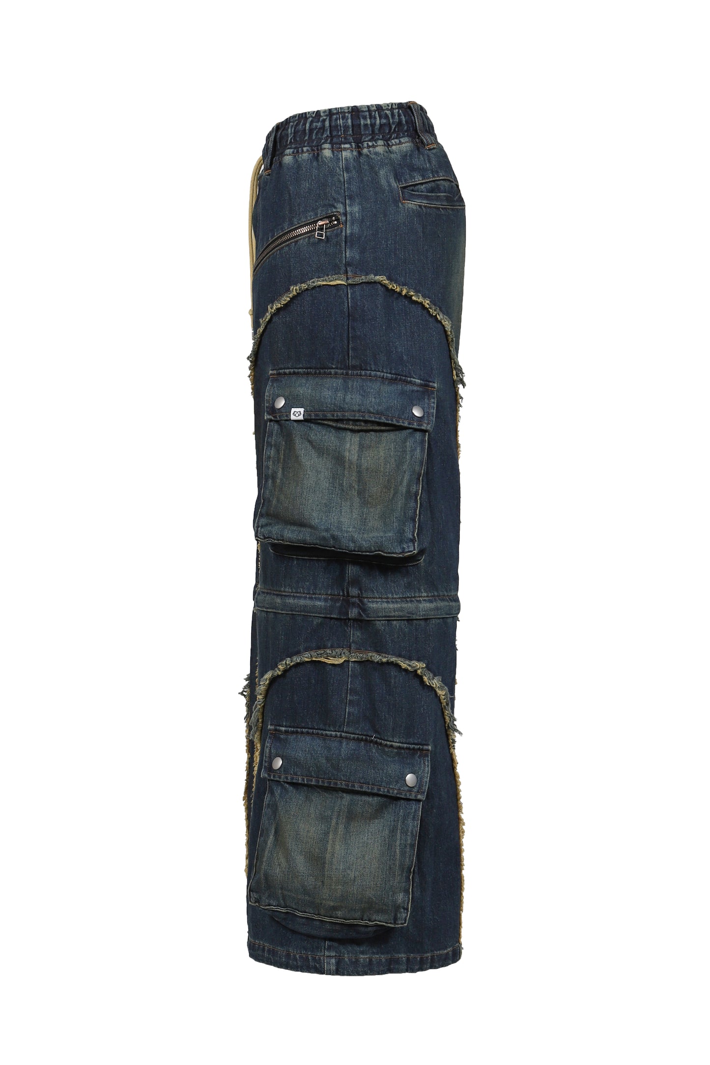 SPLIT DENIM CARGO PANTS / BLU