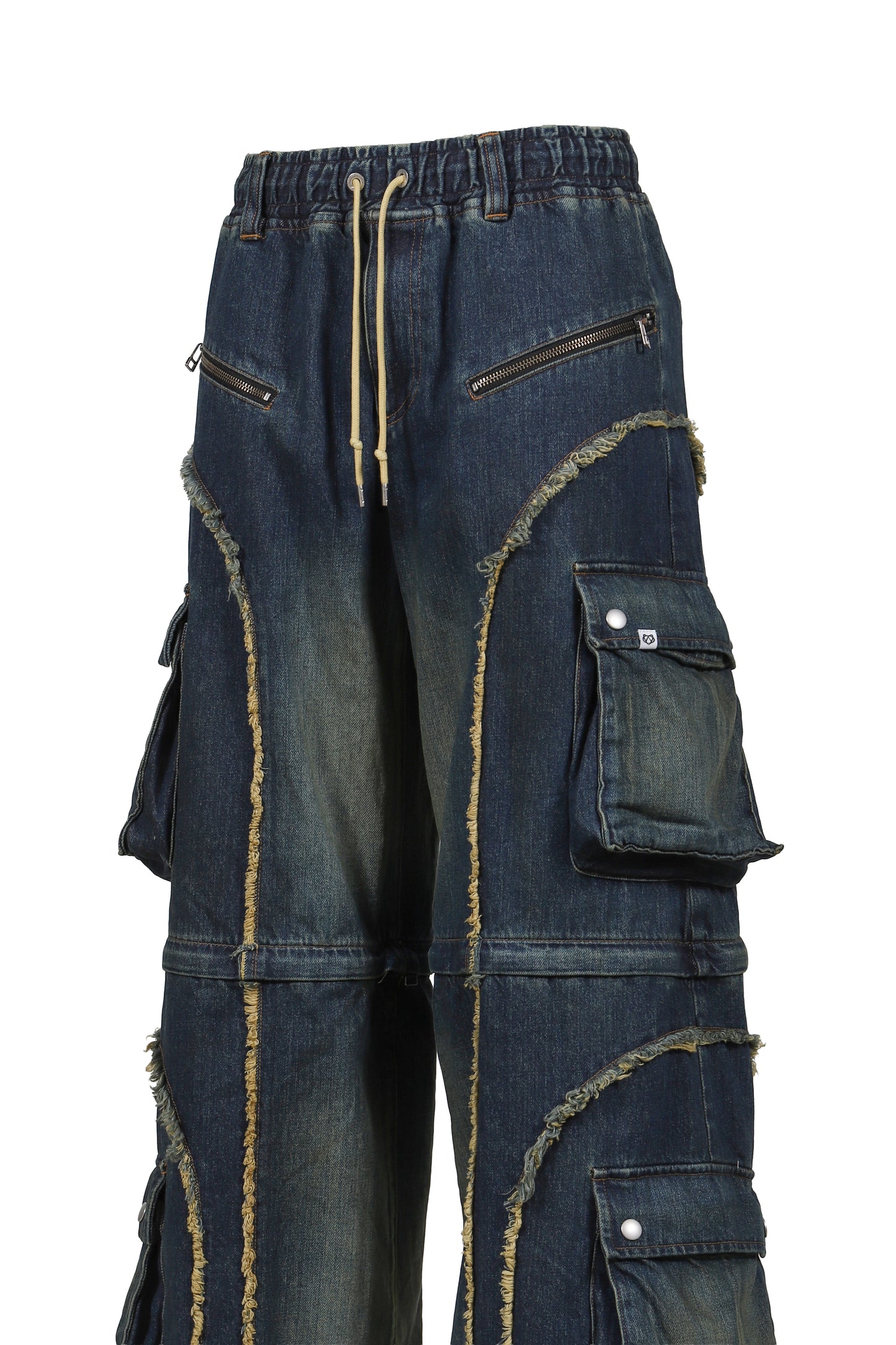 SPLIT DENIM CARGO PANTS / BLU