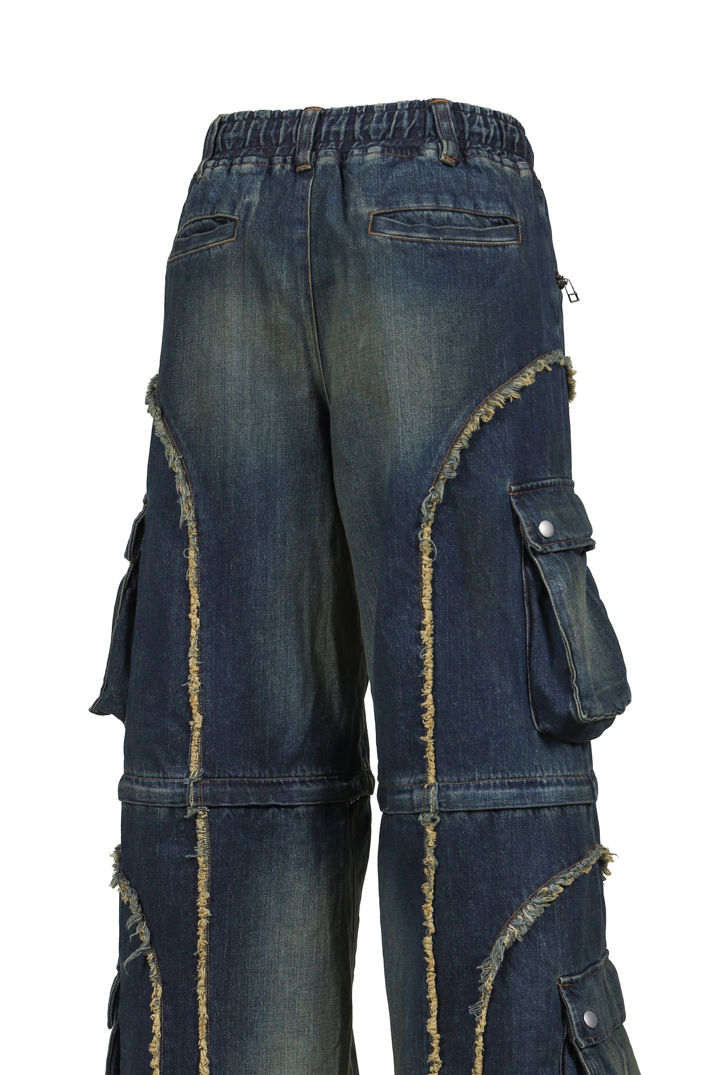 SPLIT DENIM CARGO PANTS / BLU