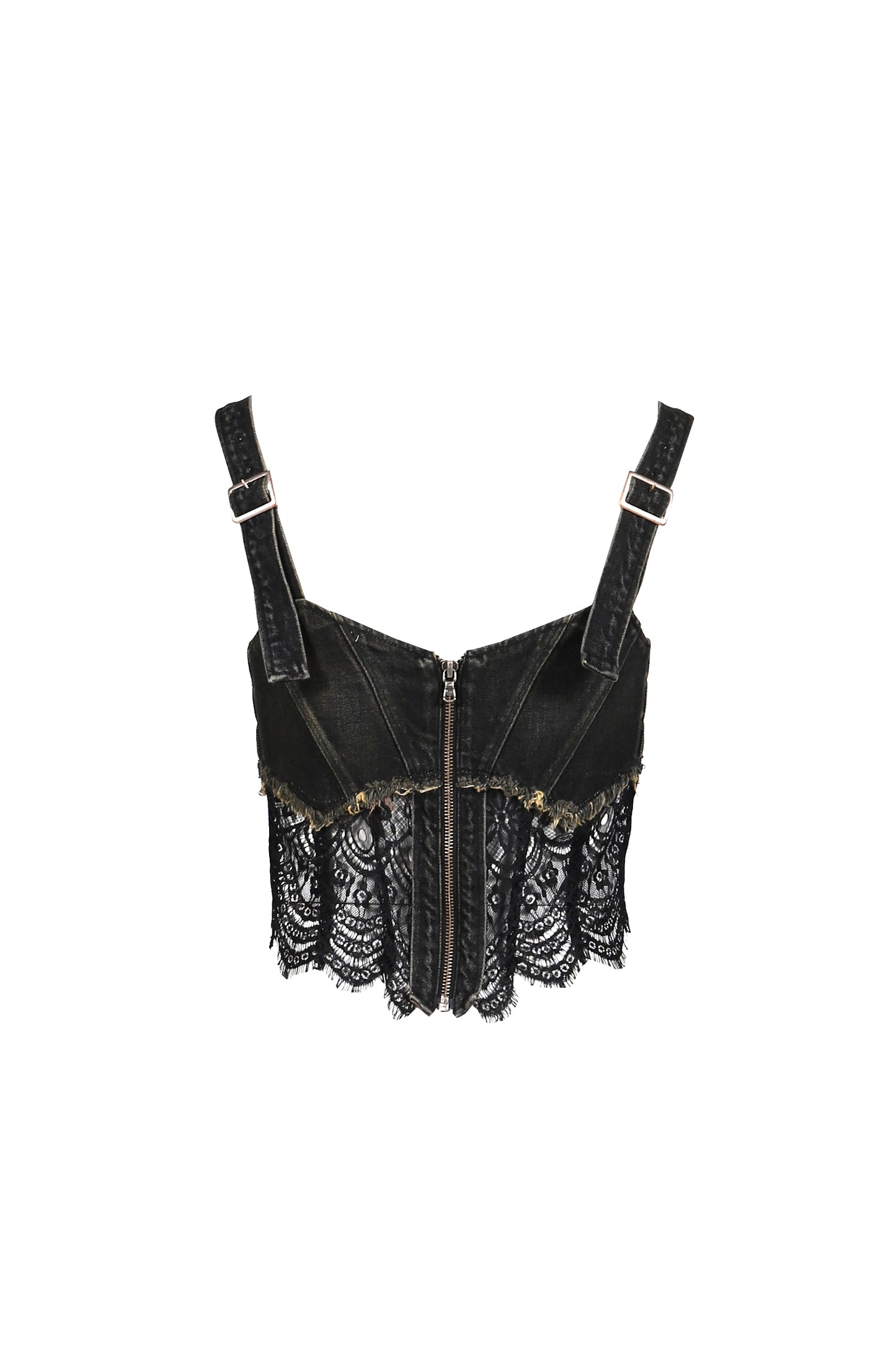 DENIM LACE COMBI BUSTIER / BLK