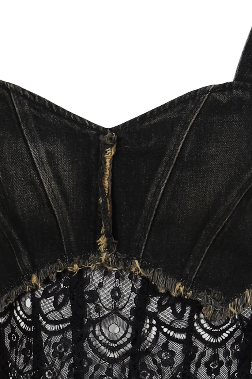 DENIM LACE COMBI BUSTIER / BLK