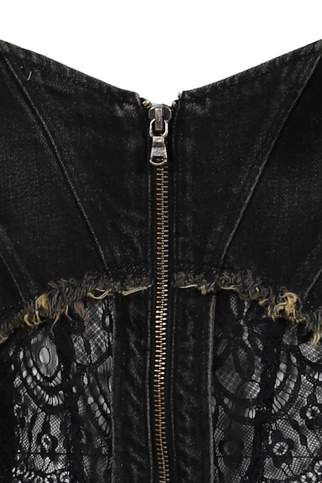 DENIM LACE COMBI BUSTIER / BLK