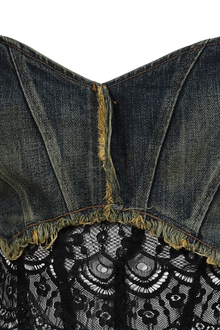 DENIM LACE COMBI BUSTIER / BLU