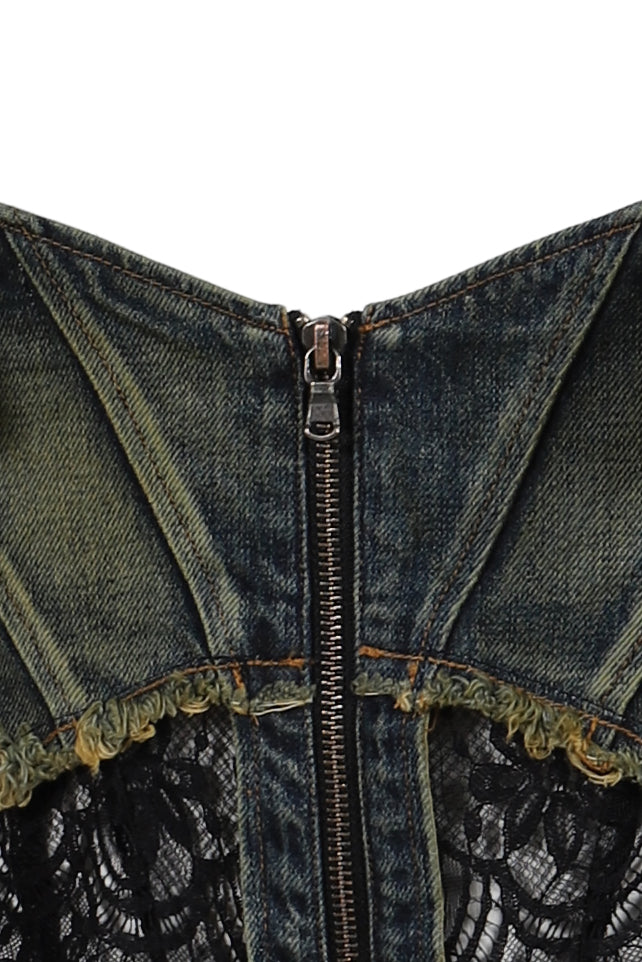 DENIM LACE COMBI BUSTIER / BLU