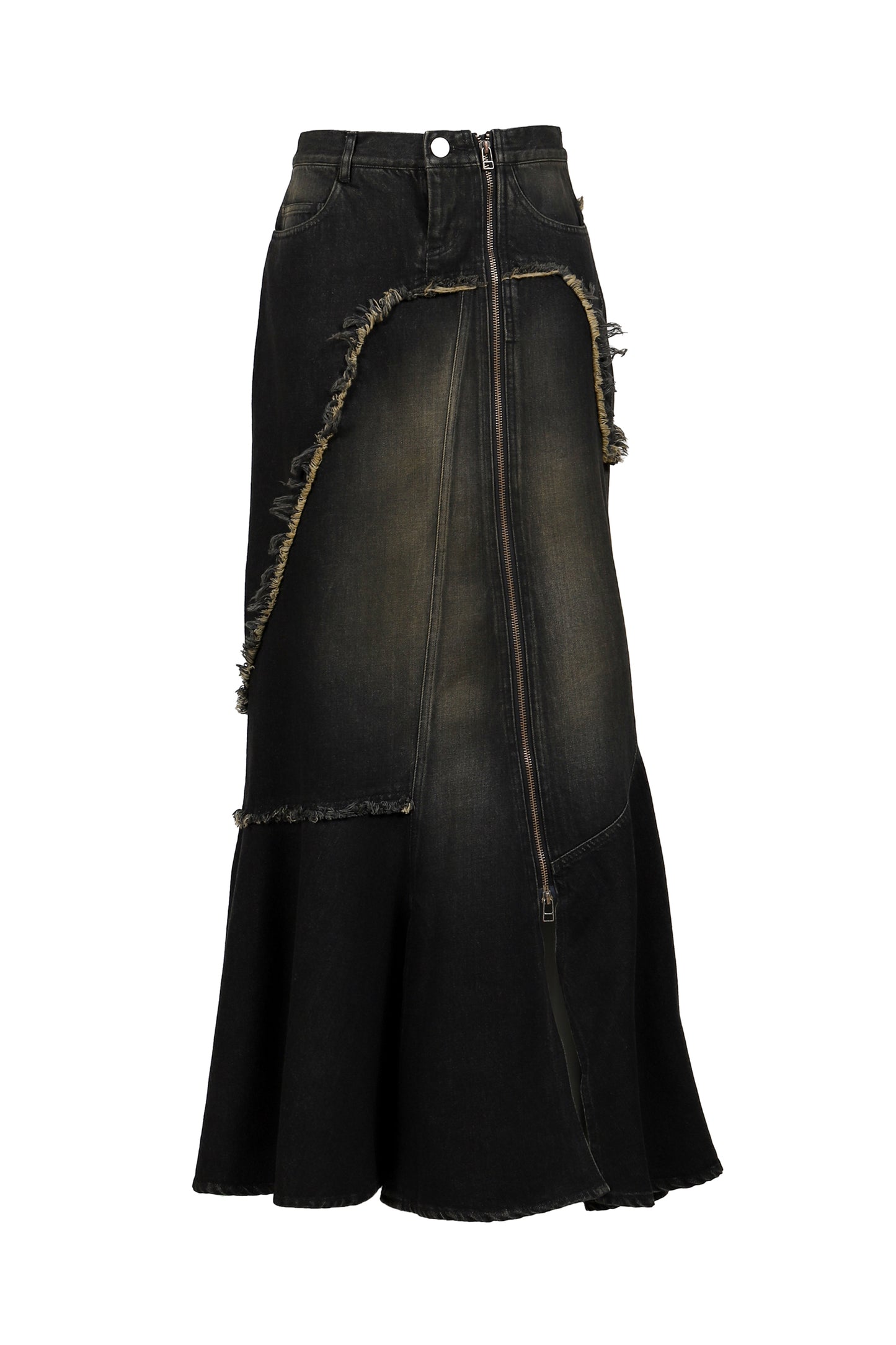 DAMAGE DENIM MAXI SKIRT / BLK