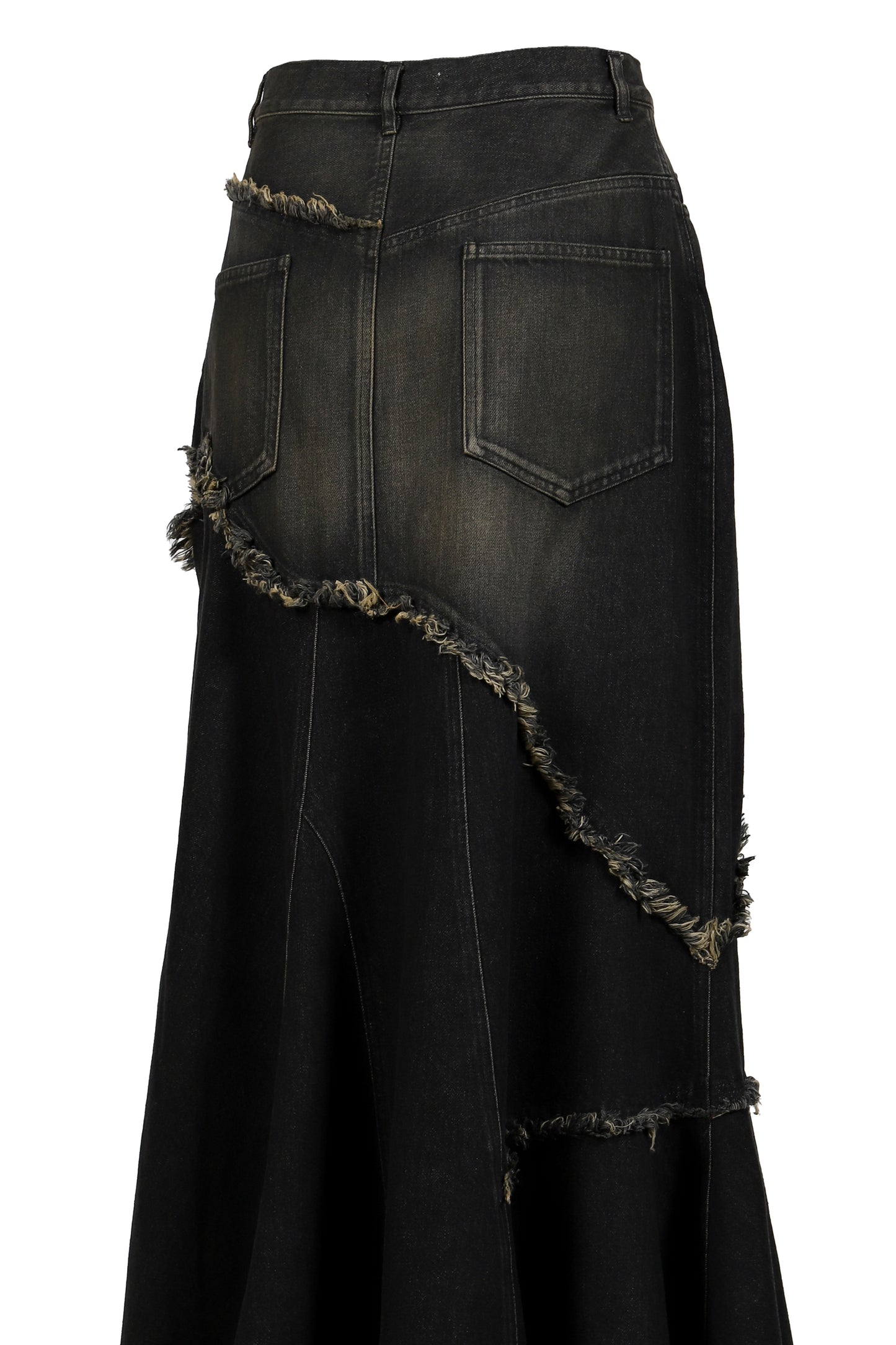 DAMAGE DENIM MAXI SKIRT / BLK