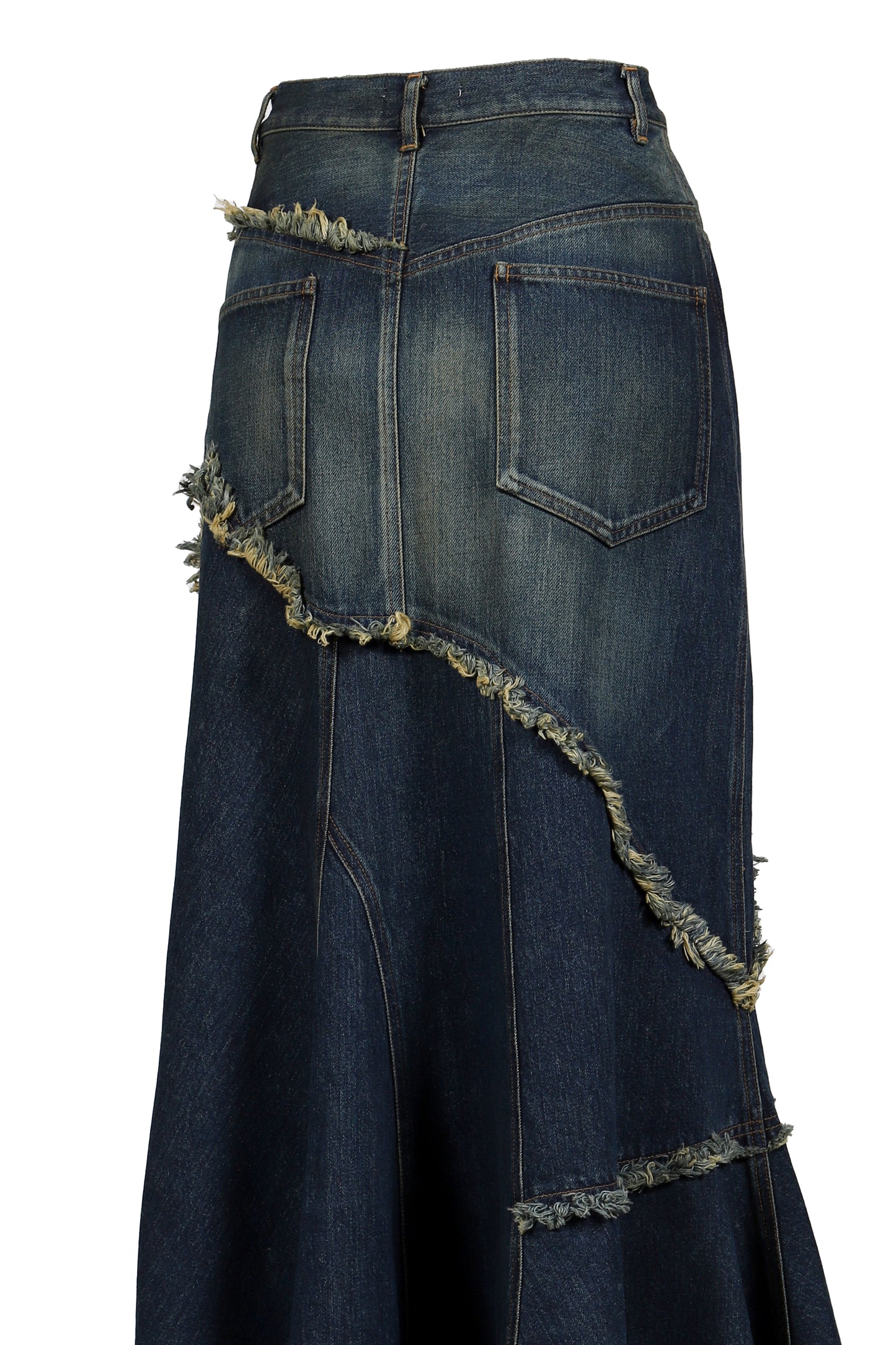 DAMAGE DENIM MAXI SKIRT / BLU