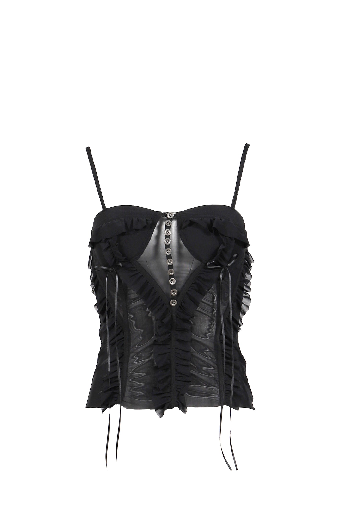 SHEER FRILL BUSTIER CAMISOLE / BLK