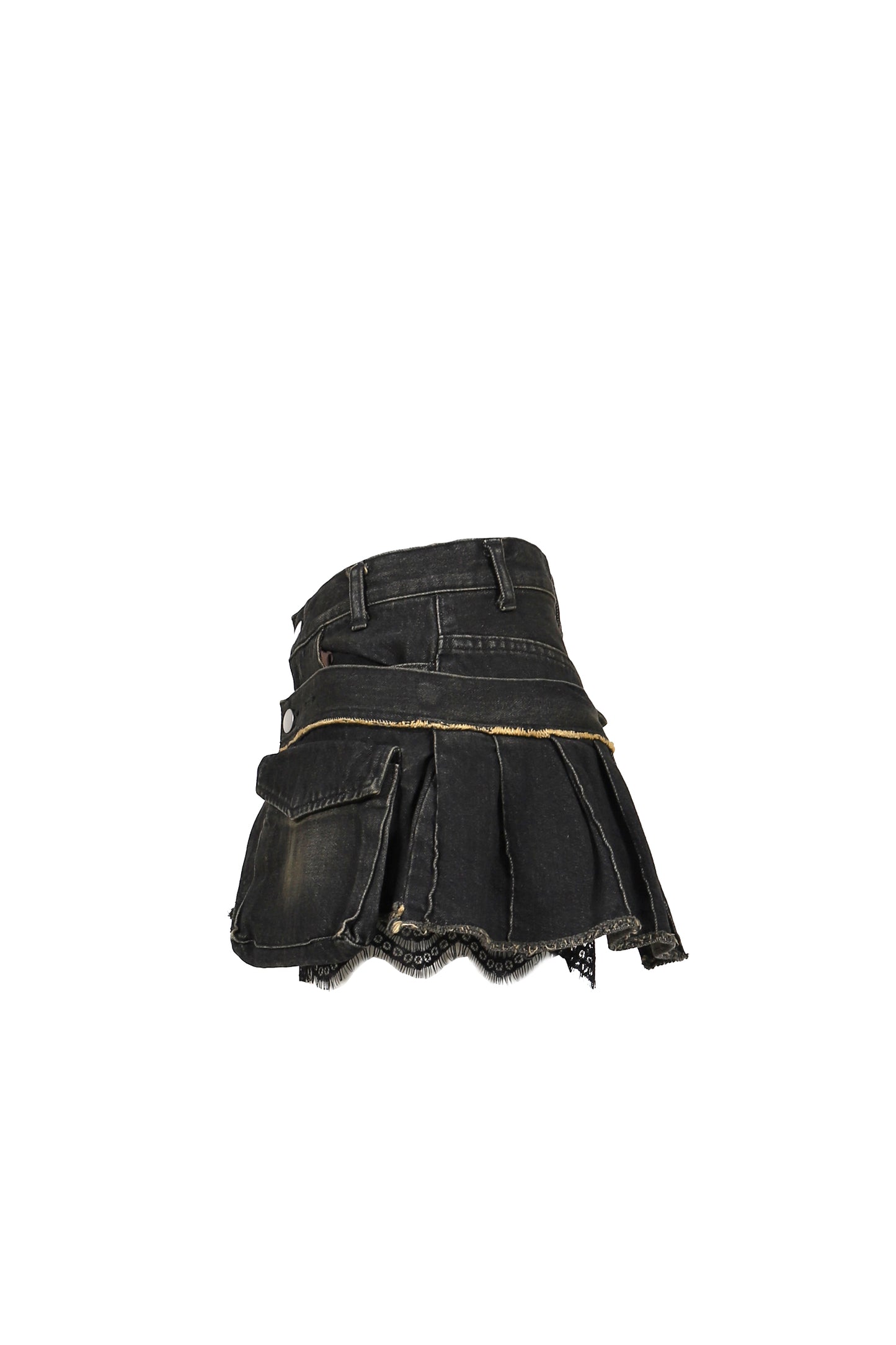 DENIM LACE COMBI SHORTPANTS / BLK