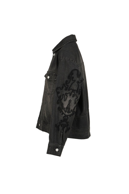 DENIM LACE JACKET / BLK