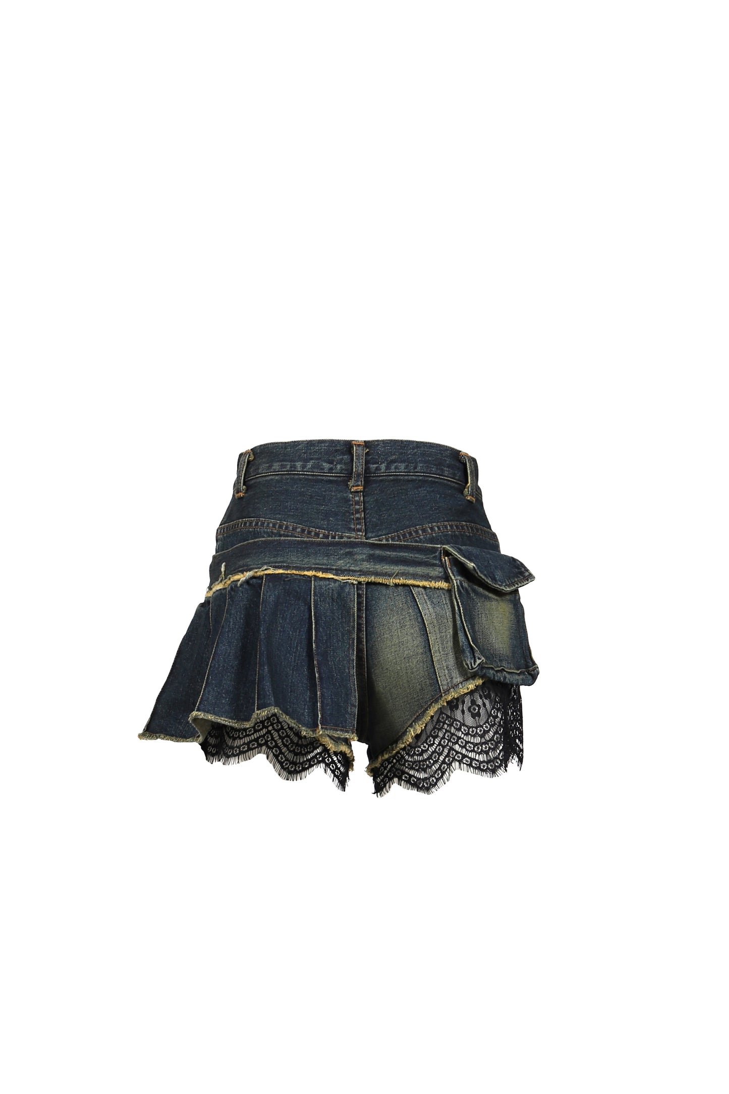 DENIM LACE COMBI SHORTPANTS / BLU