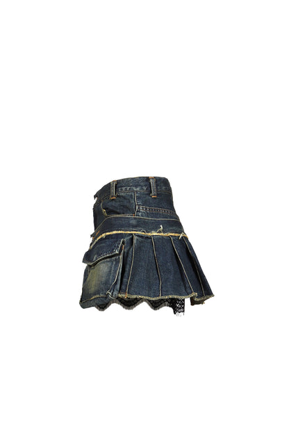 DENIM LACE COMBI SHORTPANTS / BLU