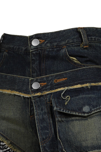 DENIM LACE COMBI SHORTPANTS / BLU