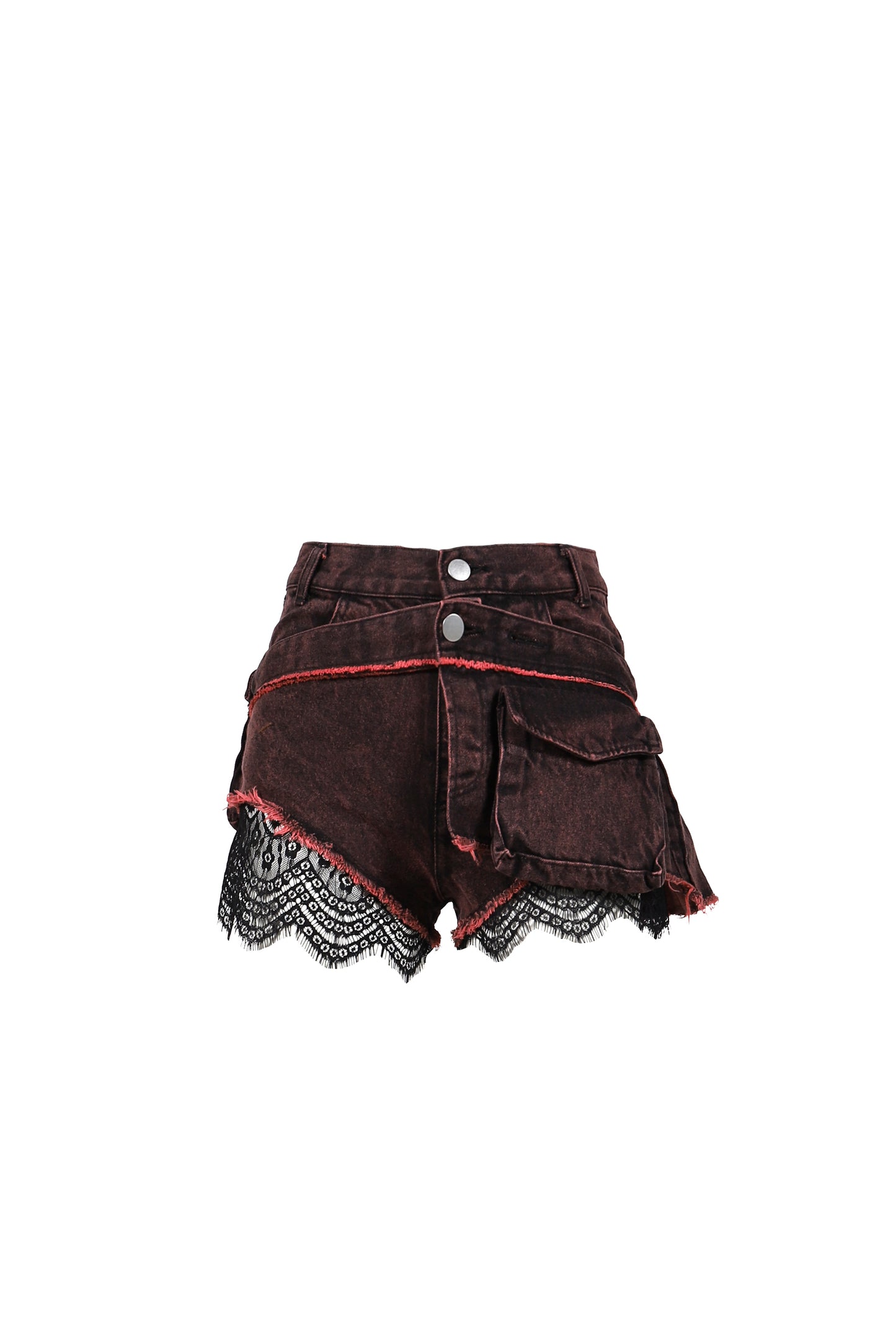 DENIM LACE COMBI SHORTPANTS / PNK