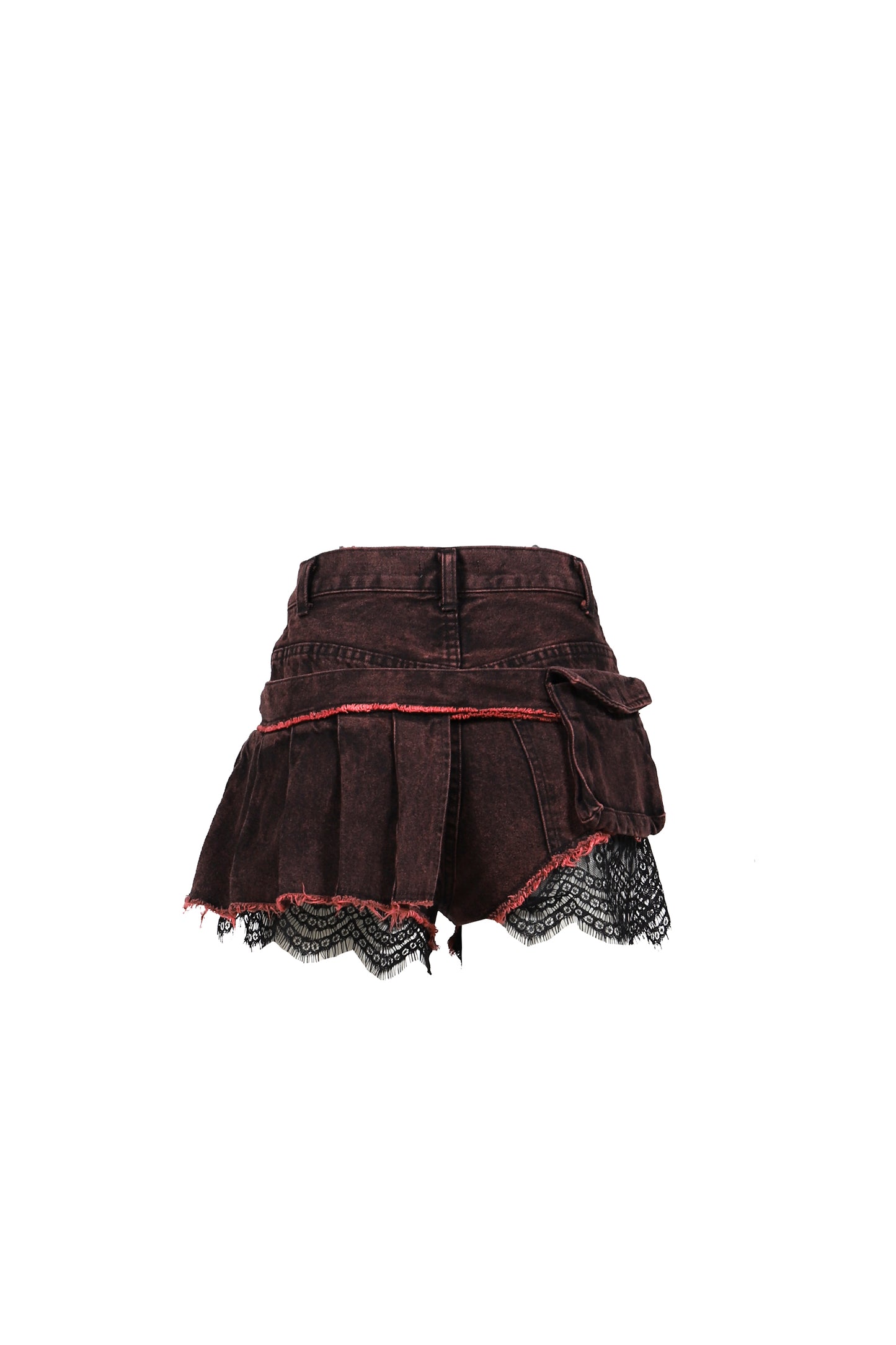 DENIM LACE COMBI SHORTPANTS / PNK