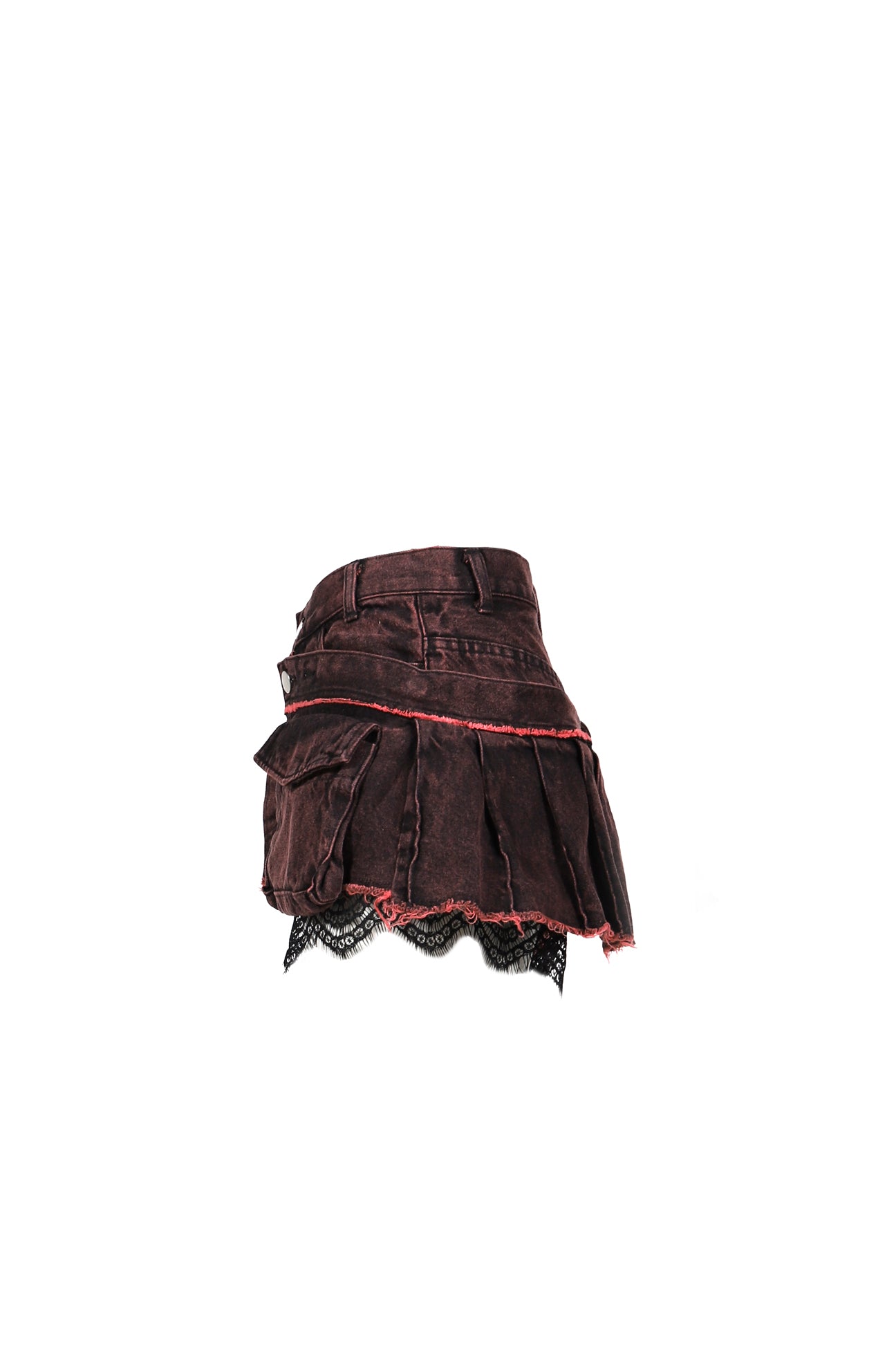 DENIM LACE COMBI SHORTPANTS / PNK