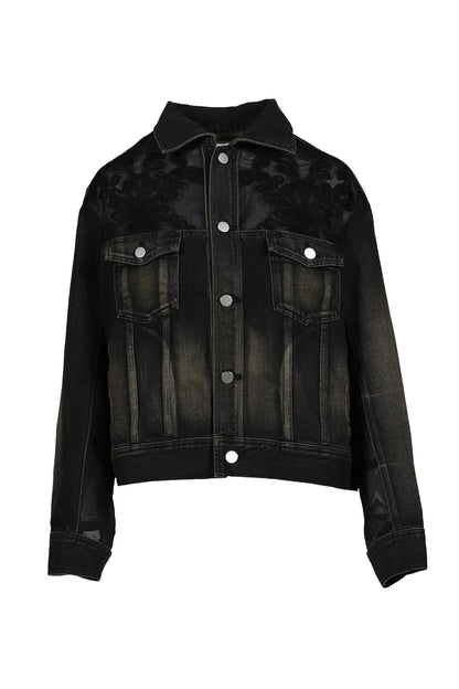 DENIM LACE COMBI BLOUSON / BLK