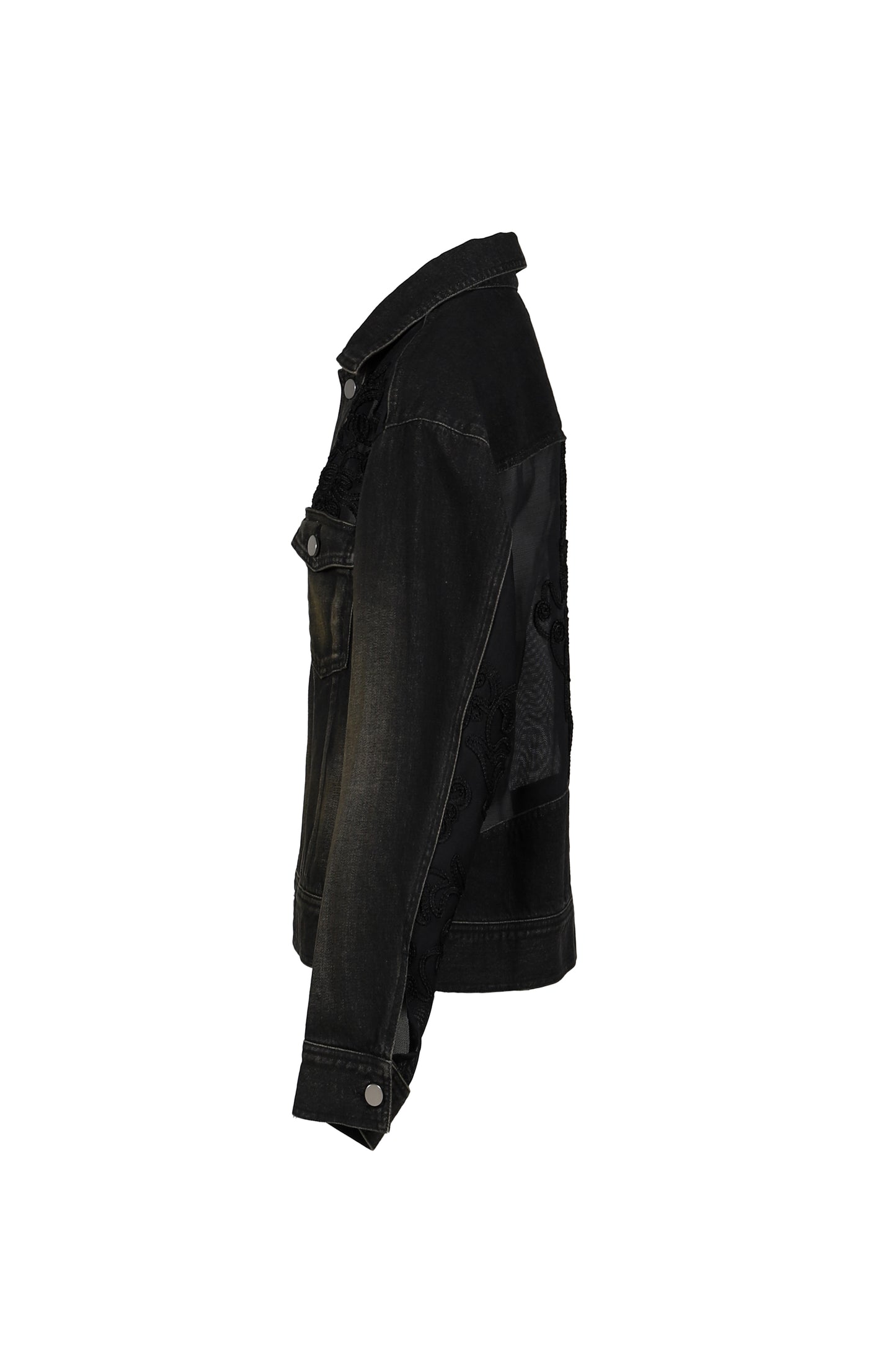 DENIM LACE COMBI BLOUSON / BLK