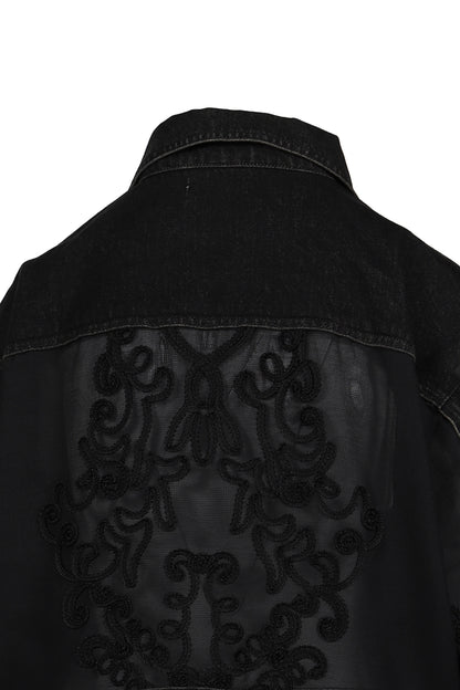 DENIM LACE COMBI BLOUSON / BLK