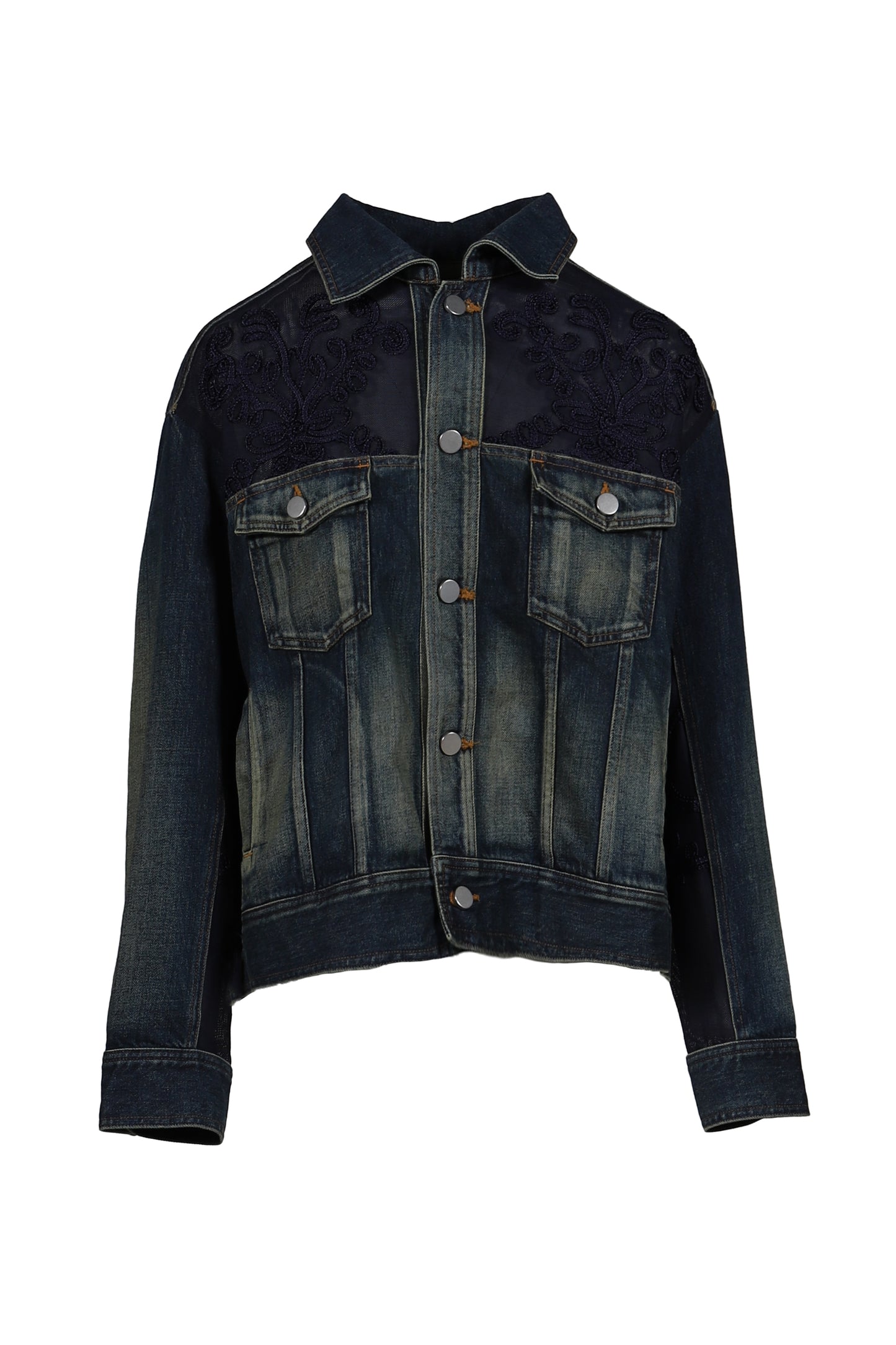 DENIM LACE COMBI BLOUSON / BLU