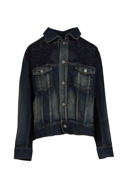 DENIM LACE COMBI BLOUSON / BLU