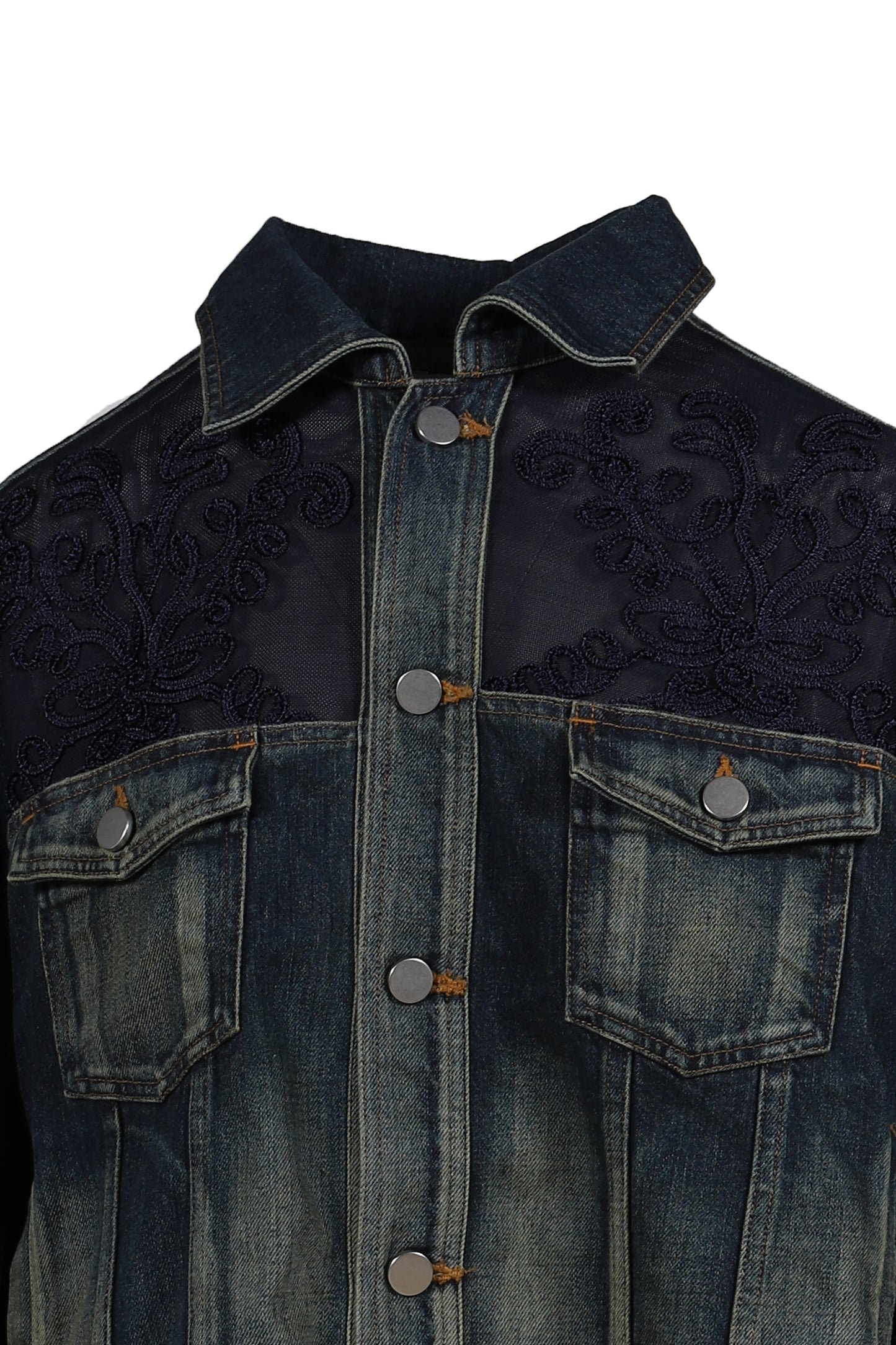 DENIM LACE COMBI BLOUSON / BLU