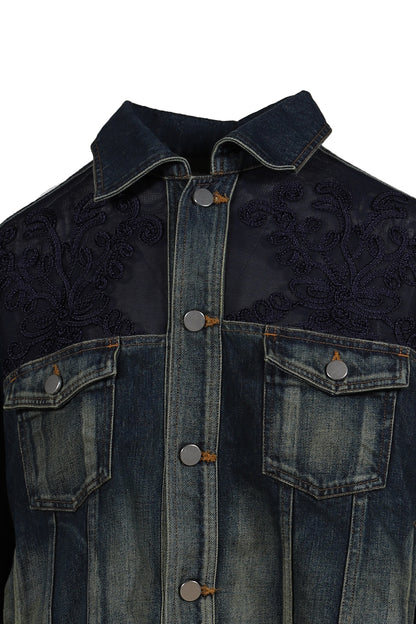 DENIM LACE COMBI BLOUSON / BLU