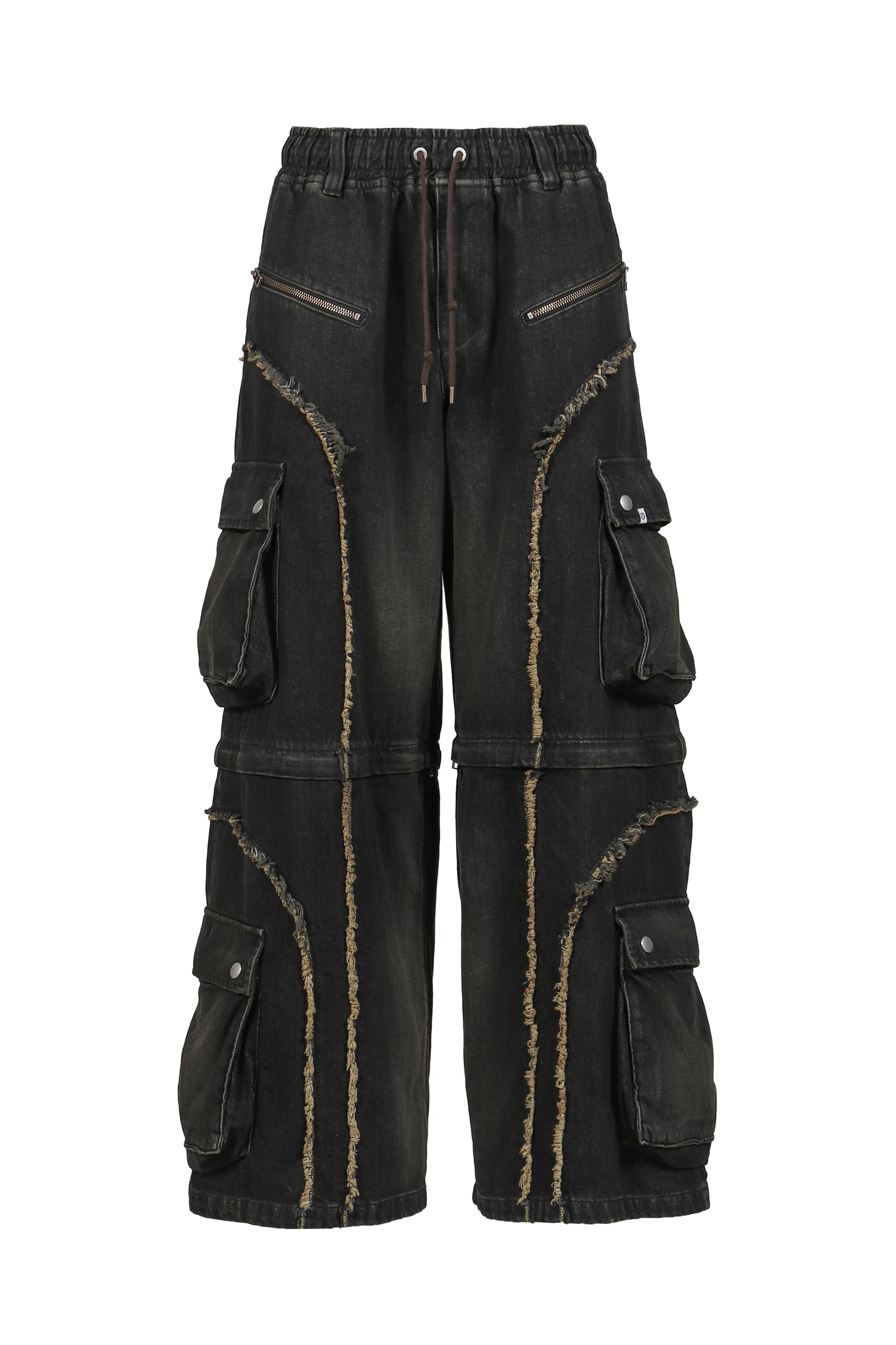 SPLIT DENIM CARGO PANTS / BLK