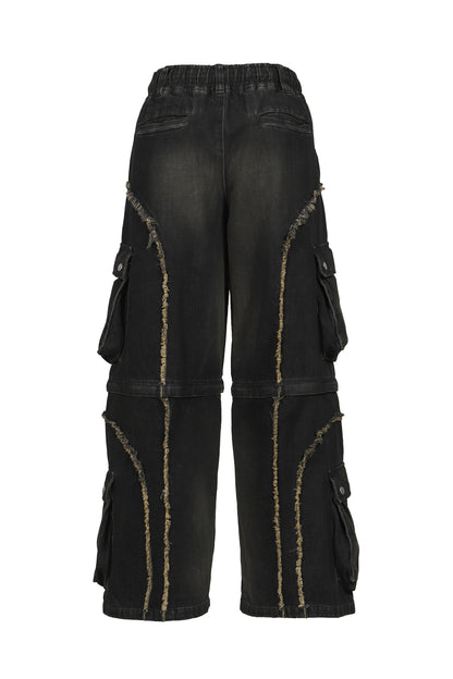 SPLIT DENIM CARGO PANTS / BLK