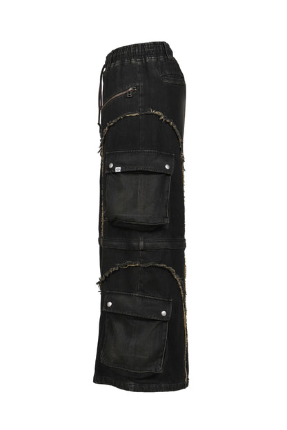 SPLIT DENIM CARGO PANTS / BLK