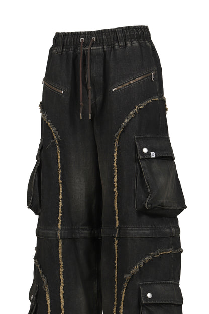 SPLIT DENIM CARGO PANTS / BLK