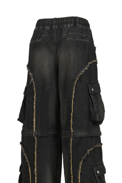 SPLIT DENIM CARGO PANTS / BLK