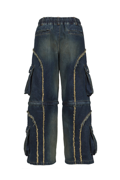 SPLIT DENIM CARGO PANTS / BLU