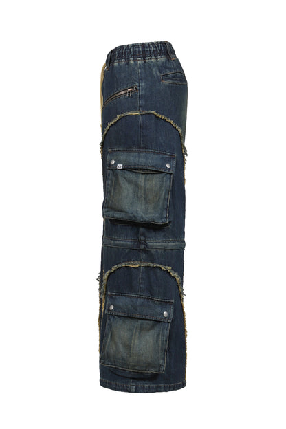 SPLIT DENIM CARGO PANTS / BLU
