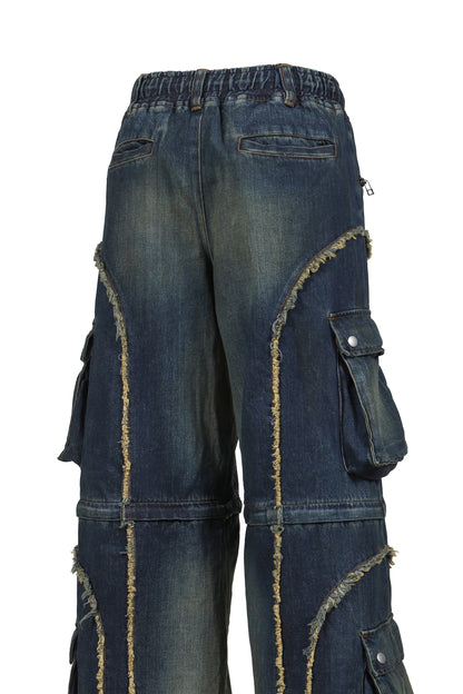 SPLIT DENIM CARGO PANTS / BLU