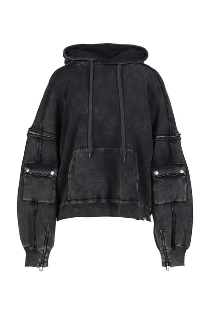 SPLIT SWEAT HOODIE / BLK
