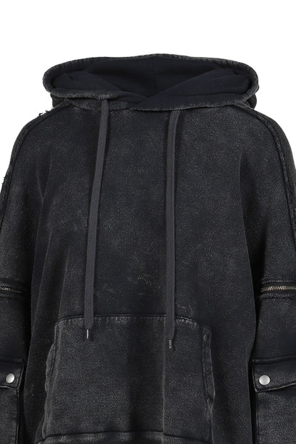 SPLIT SWEAT HOODIE / BLK