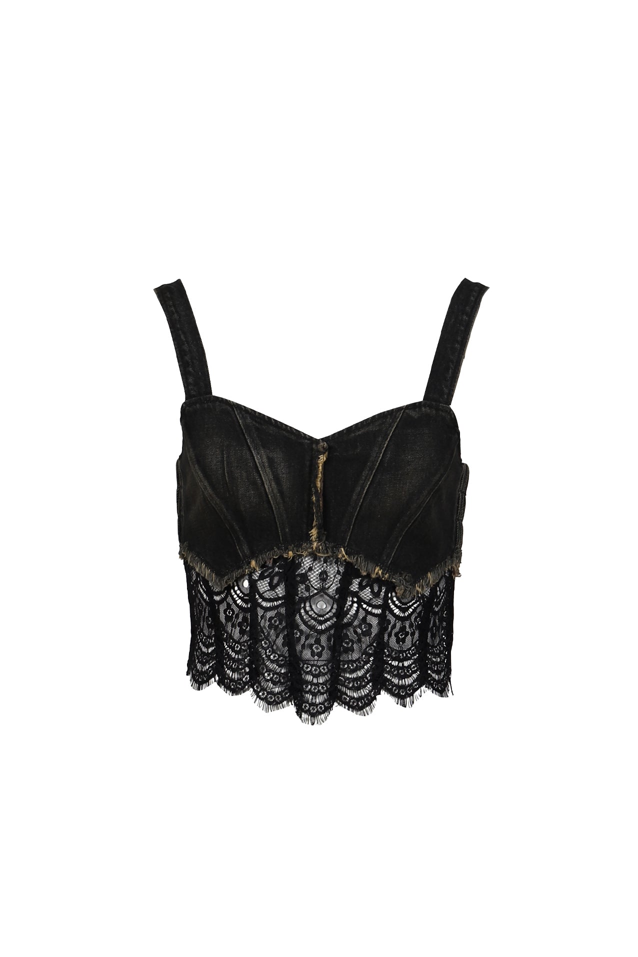 DENIM LACE COMBI BUSTIER / BLK