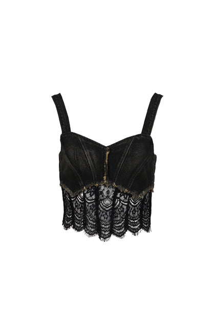 DENIM LACE COMBI BUSTIER / BLK