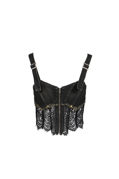 DENIM LACE COMBI BUSTIER / BLK