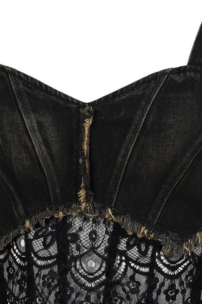 DENIM LACE COMBI BUSTIER / BLK